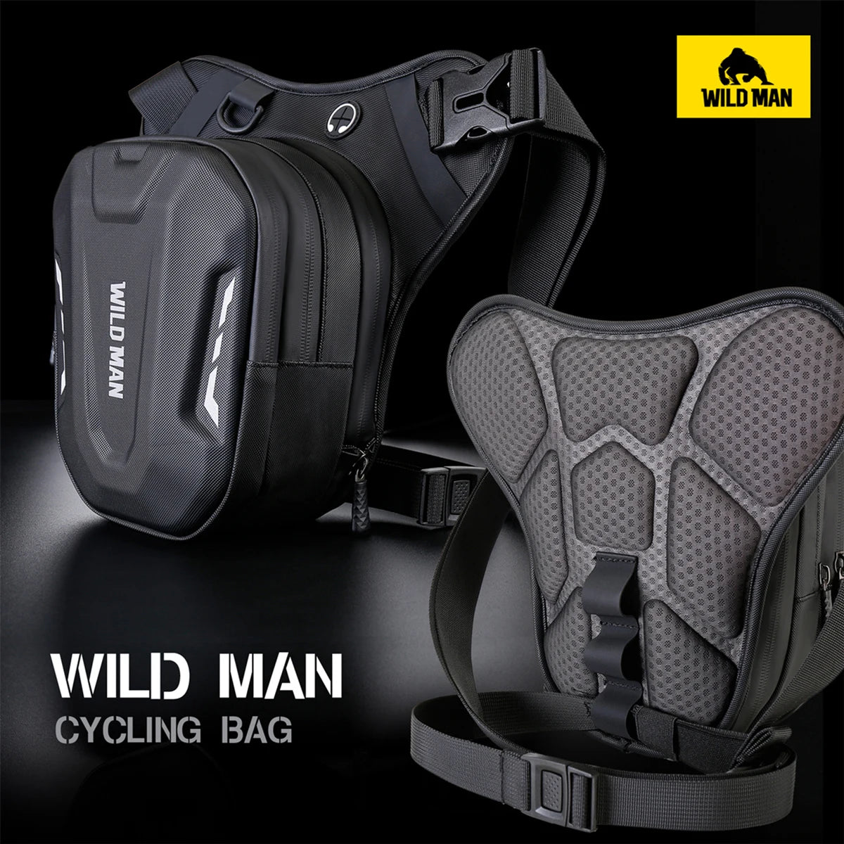WILD MAN Motorcycle Leg Bag for Men - Riding Waist Bag, Biker Motorcycle Hard Shell Bag, Sports Messenger Bag, Travel Equipment