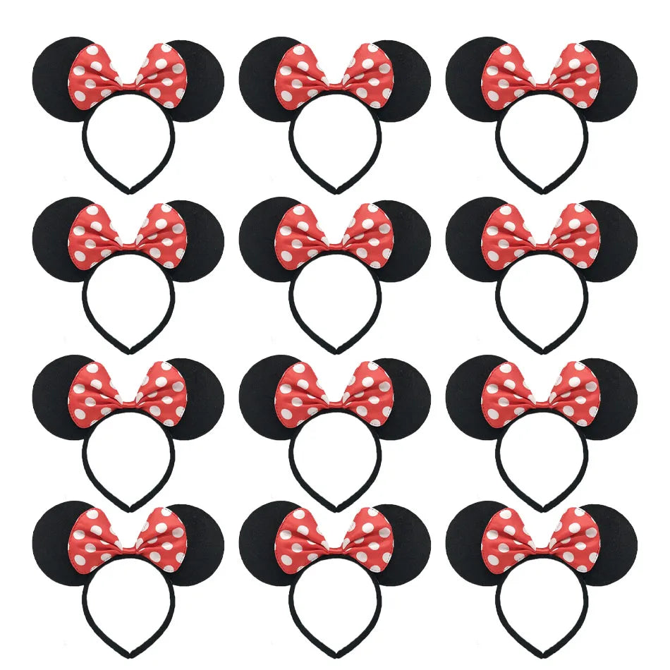3/6/12pcs/lot Girls Mouse Ears Solid Bow Ears Headband for Birthday Party Supplies and Mouse Themed Costume Cosplay Decoration