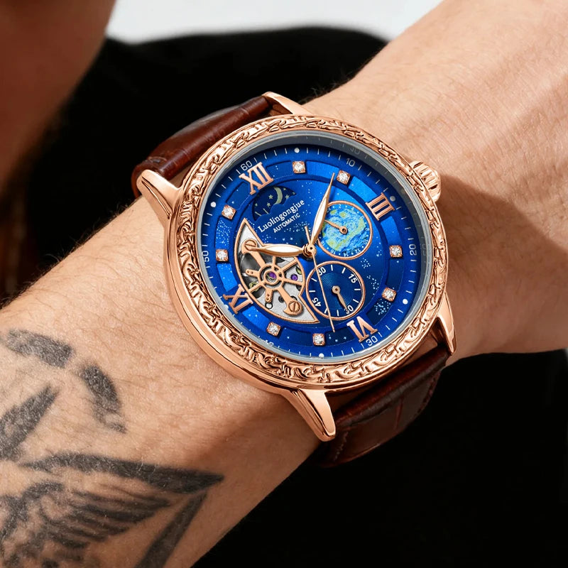 Luxurious Men's Business Automatic Mechanical Watch, with a Skeleton Design, Stylish, Casual, Simple, Versatile, and Multifunctional, a Handsome Watch for Men That Combines Luxury and Fashion, Perfect as a Gift during Holiday