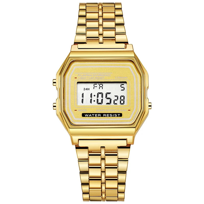 Luxury LED Digital Watch for Men Stainless Steel Men's Electronic Wristwatch Simple Business Gold Sliver Mens Watch Reloj Hombre
