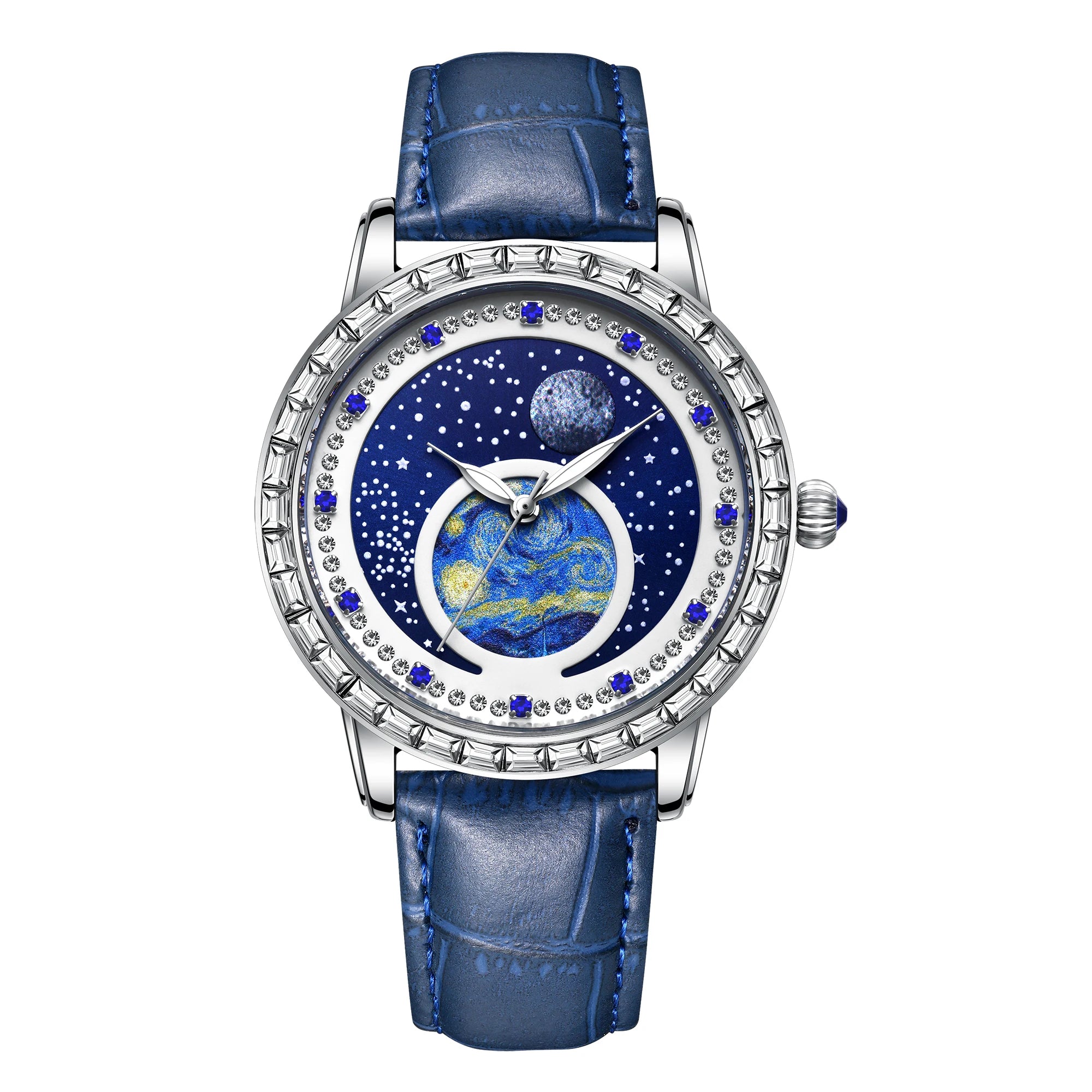 Luxury men's quartz watch, waterproof luminous oil painting starry sky dial, multifunctional watch