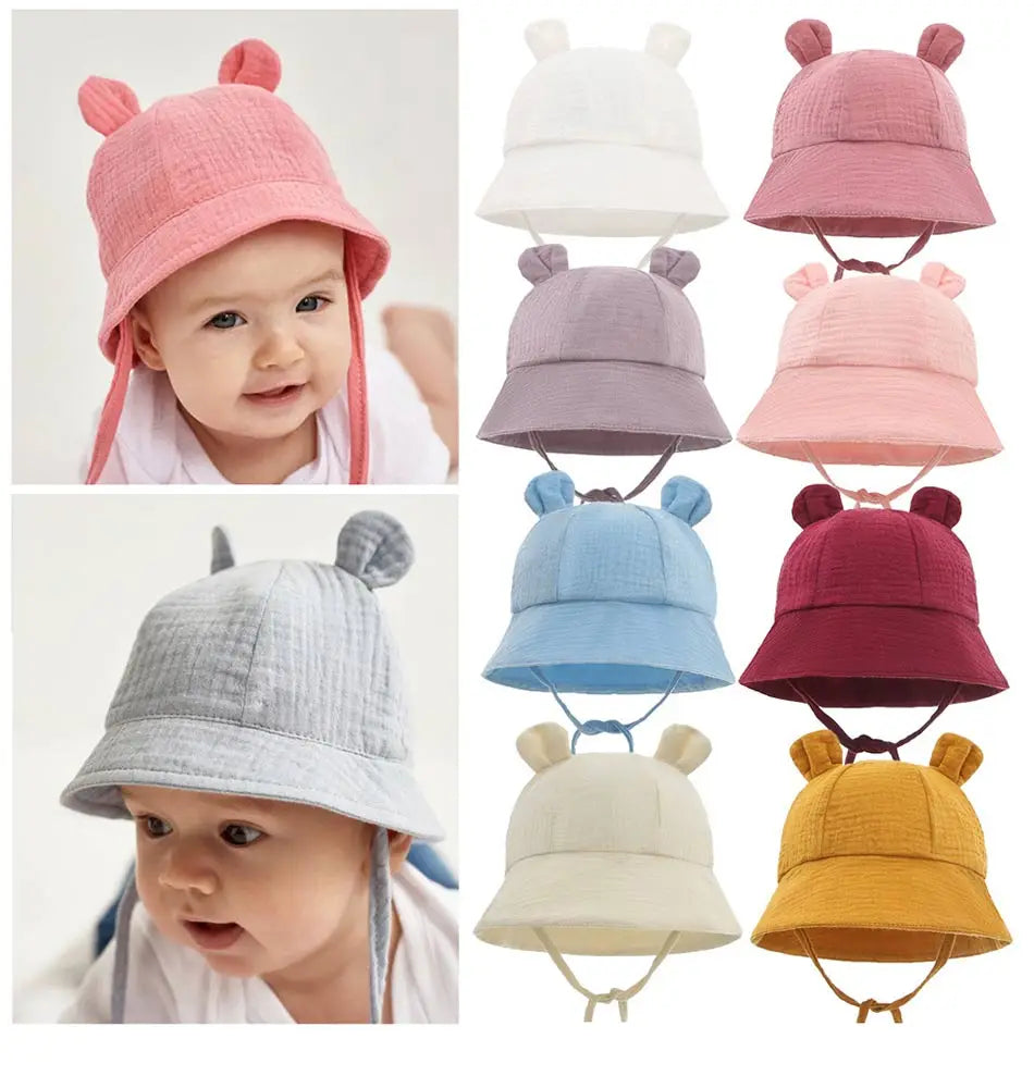 Soft Cotton Baby Sun Hat With Ears Cute Bunny Newborn Boys Girls Bucket Hat Summer Kids Toddler Panama Cap 0 to 12 Months