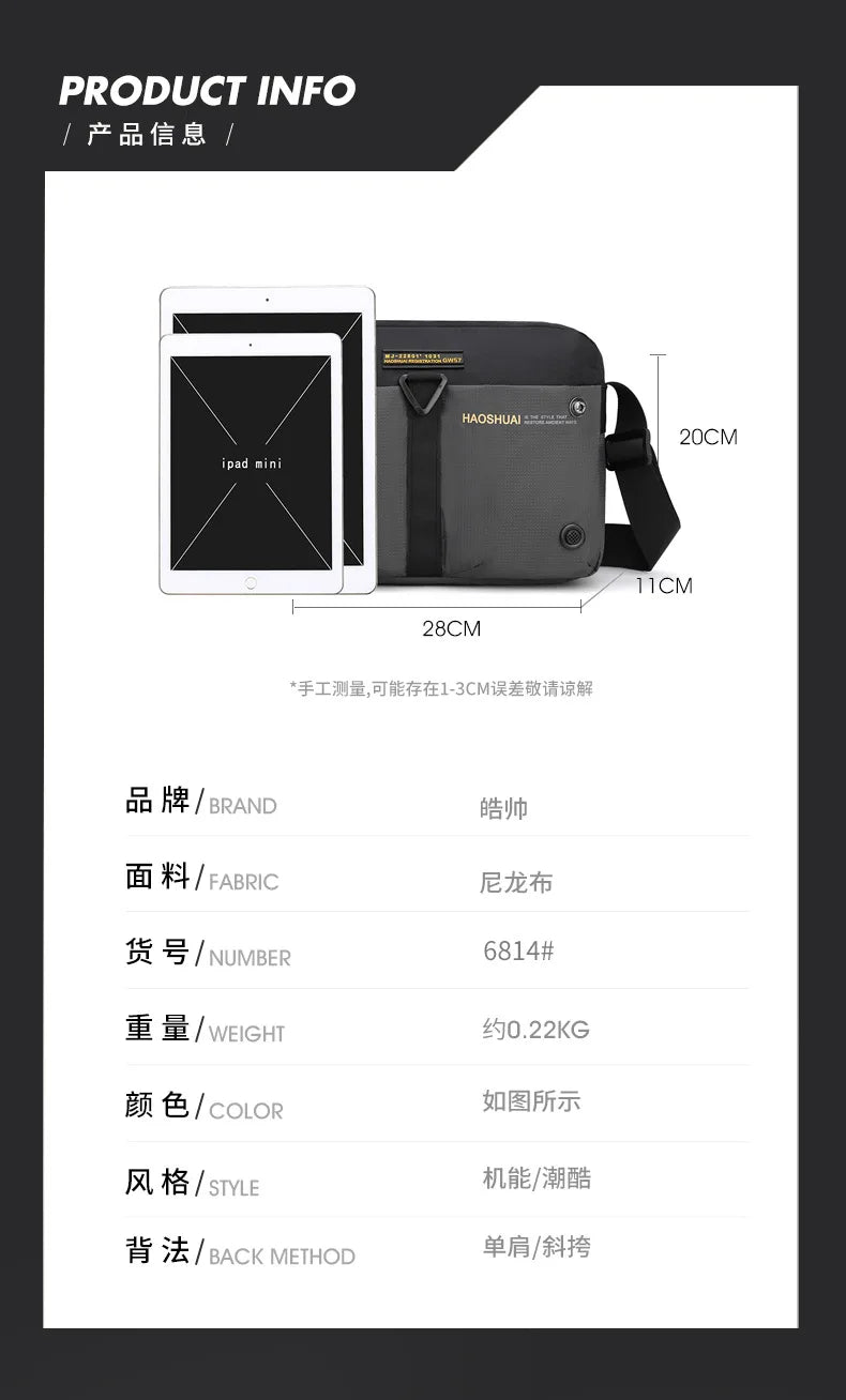 2025 New Men Messenger Bag Waterproof Nylon Small Satchel Shoulder bag Casual Travel Crossbody bags For Male Belt Handbag Man 가방
