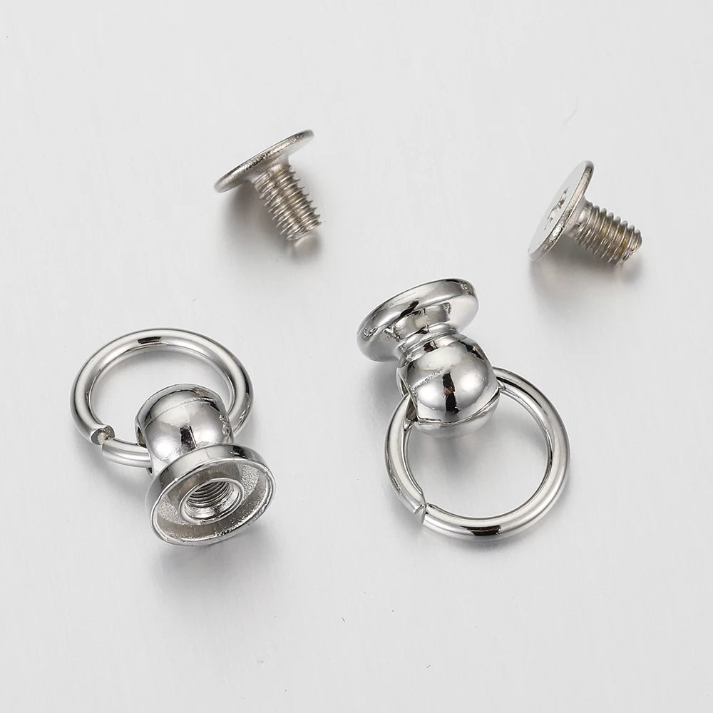 20set Metal Ball Post with O Ring Studs Rivets Nail Screw Back Round Head Spot Spikes Leather Craft Phone Case Decor Accessories