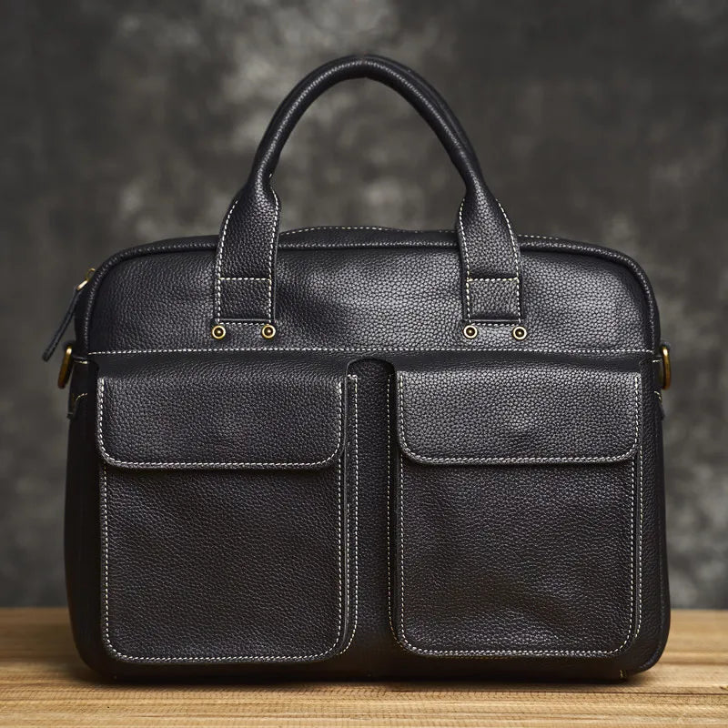 Men's Handbag for Men Genuine Leather Top Grain Leather Large Capacity Laptop Bag Business Document Briefcase Luxury Purse