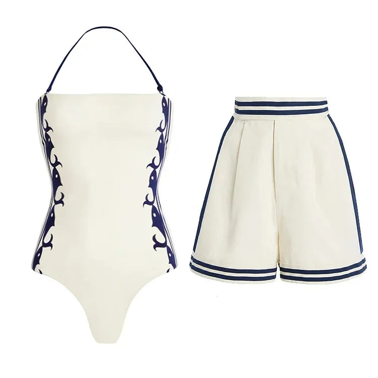 Women 3-Piece Swimwear Outfit High Waist Bikini Set Push Up Swimsuit Monokini Beachwear 2-Piece Bathing Suit Vocation Beachwear