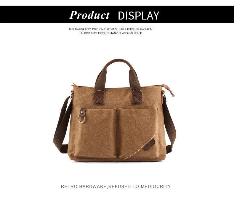 Men's Business Canvas Handbag Outdoor Crossbody Bag Men's Bag Shoulder Bag Student Casual Messenger Bag For Men Male Handbag