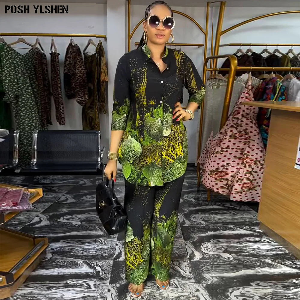 Two 2 Piece Pant Sets Women Outfit Summer Clothes African Dresses for Women 2025 Sexys New in Matching Set Dames Africa Clothing