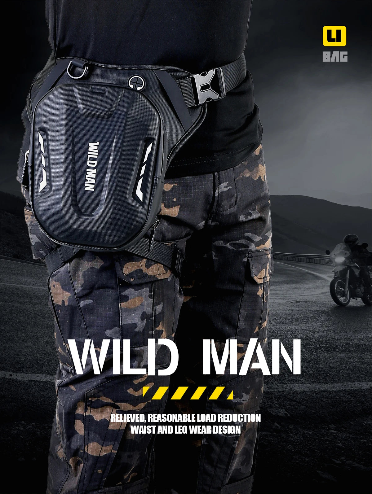 WILD MAN Motorcycle Leg Bag for Men - Riding Waist Bag, Biker Motorcycle Hard Shell Bag, Sports Messenger Bag, Travel Equipment