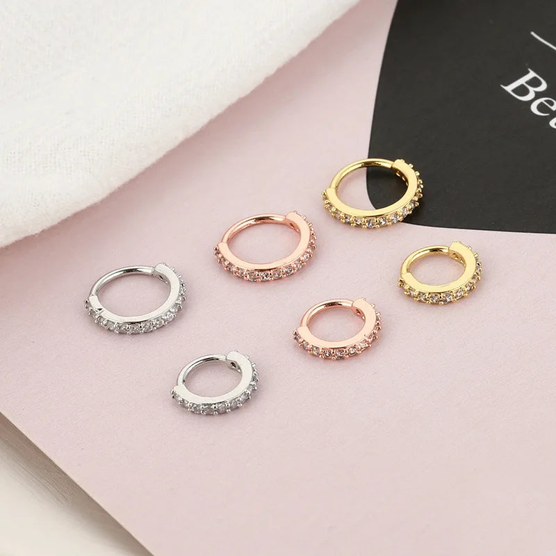 Cubic Zircon Fake Nose Ring for Women Stainless Steel Round Cartilage Tragus Helix Ear Nose Piercing Falso Nariz Body Jewelry