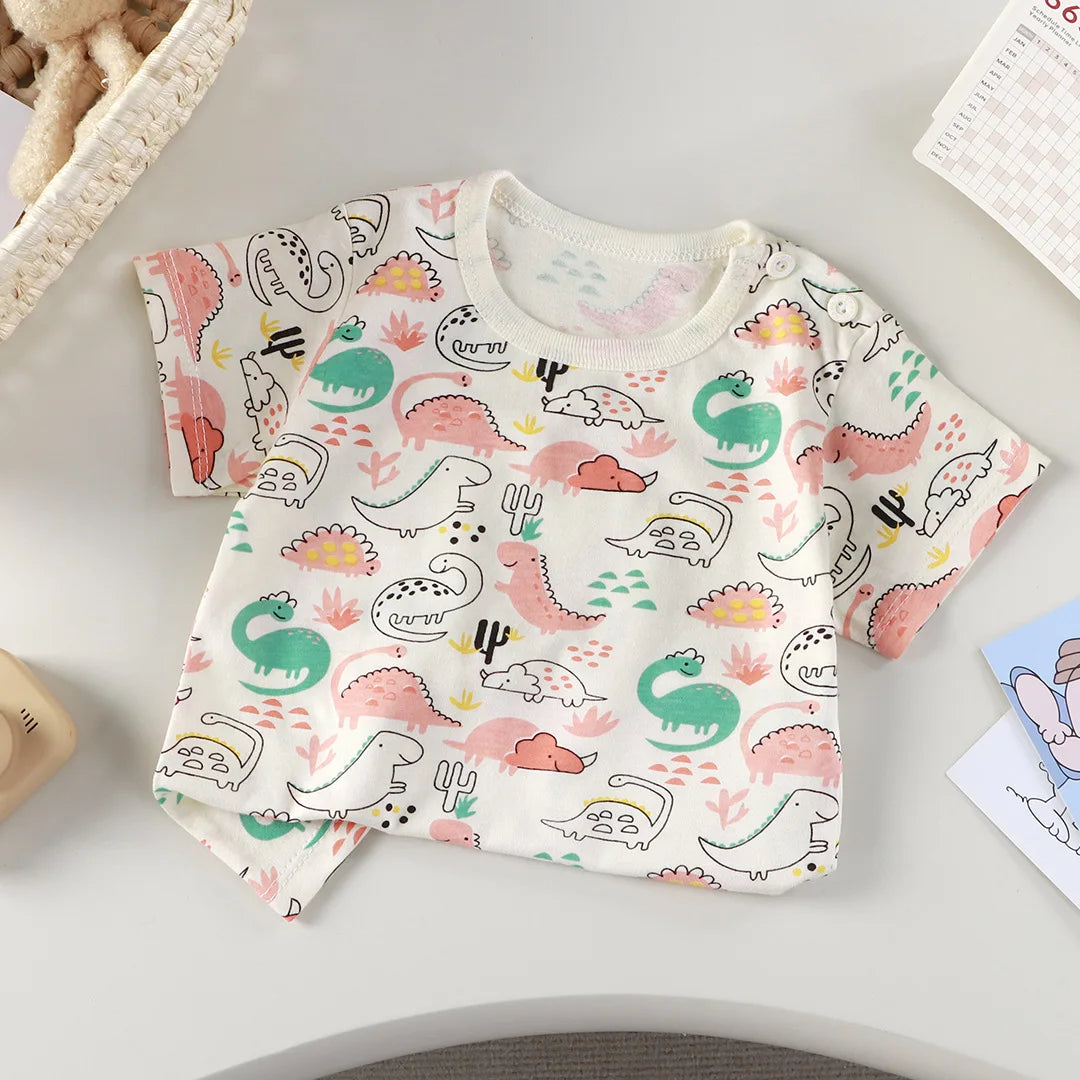 2-6Y New Cartoon T-shirt Pure Cotton Girls Short-sleeved Summer Half-sleeved Tops Little Boys Tops Kids Tees Children Clothing