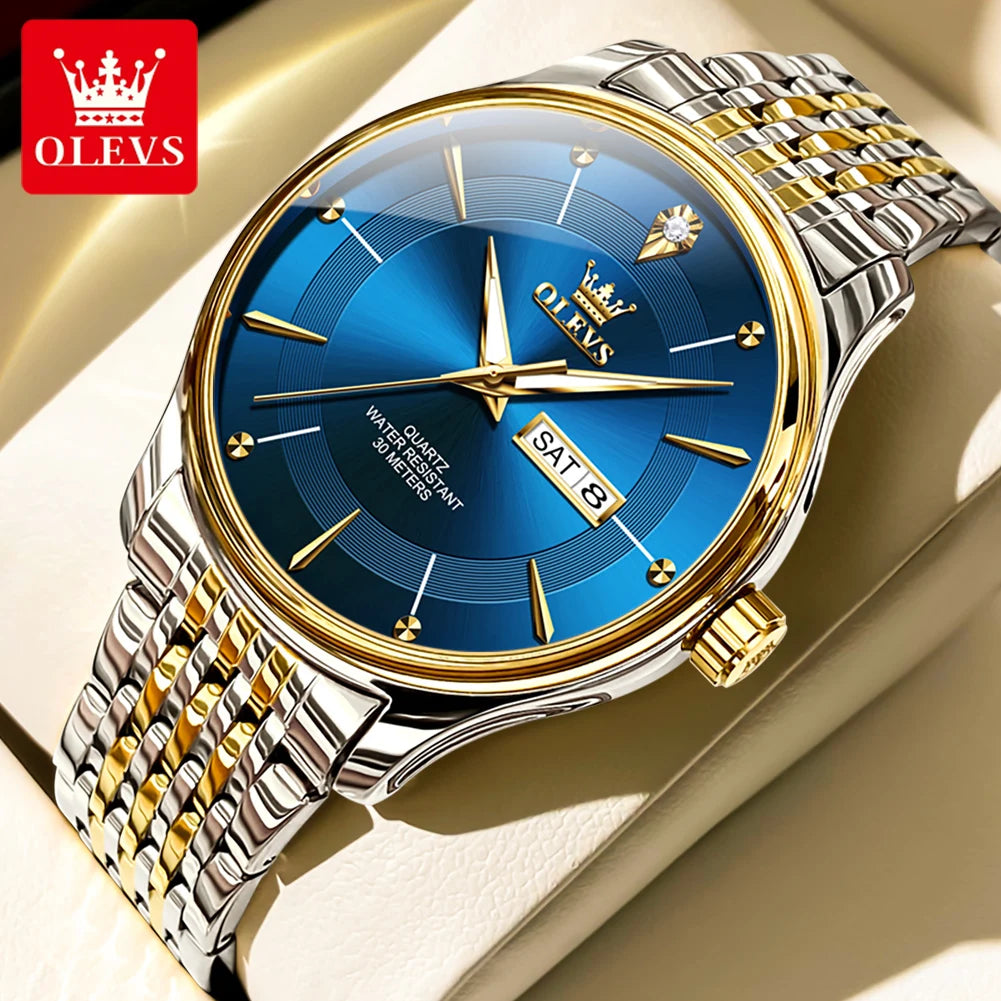 OLEVS Men's Watches Business Simply Original Quartz Watch for Man Waterproof Stainless Steel Luminous Hands Date Week