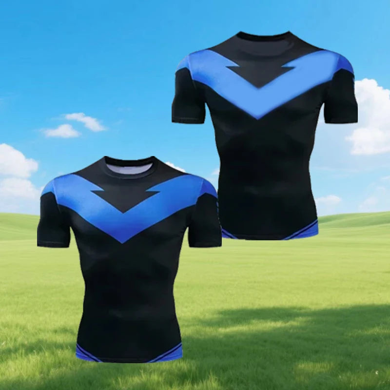 Red Nightwing short-sleeved compression shirt print T-shirt for adults 2025 new product  fitness top