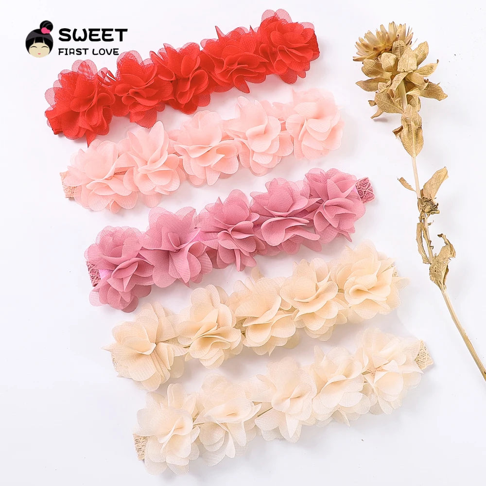Pink Baby Flower Headband Pink Chiffon Hair Bands Handmade DIY Headwear Hair Accessories for Kids Children Newborn Toddler