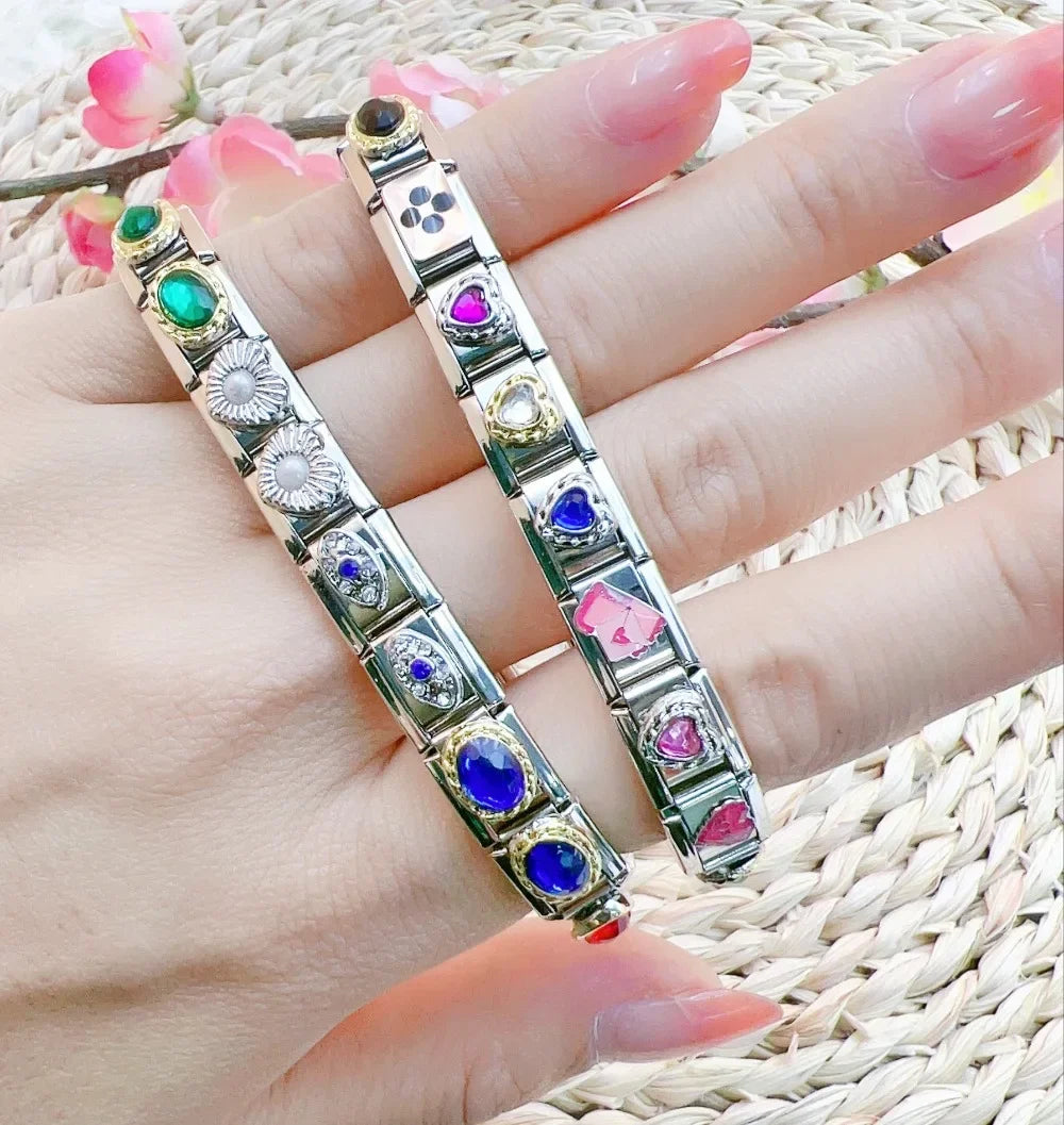 2025 New Original Luxury Zircon Love Italian Charm Links Fit 9mm Bracelet Stainless Steel Jewelry Making