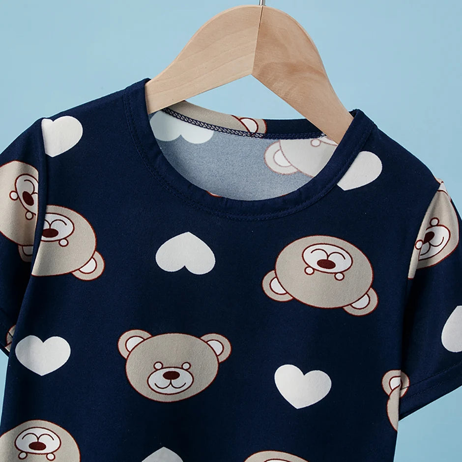 2-Pcs Children's Casual Cute Home Service Suit Boy Casual Joker Bear Print Short Sleeve Girl Comfortable Joker Sweet Shorts Suit