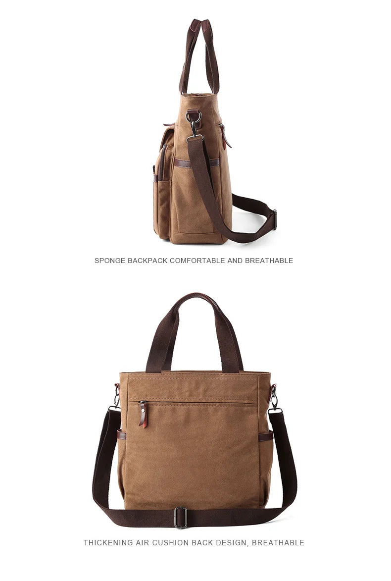 Men's Handbags Briefcase Canvas Shoulder Bag Man for Documents Large Capacity Tote Laptop Bag Crossbody Travel Bags Vintage K004