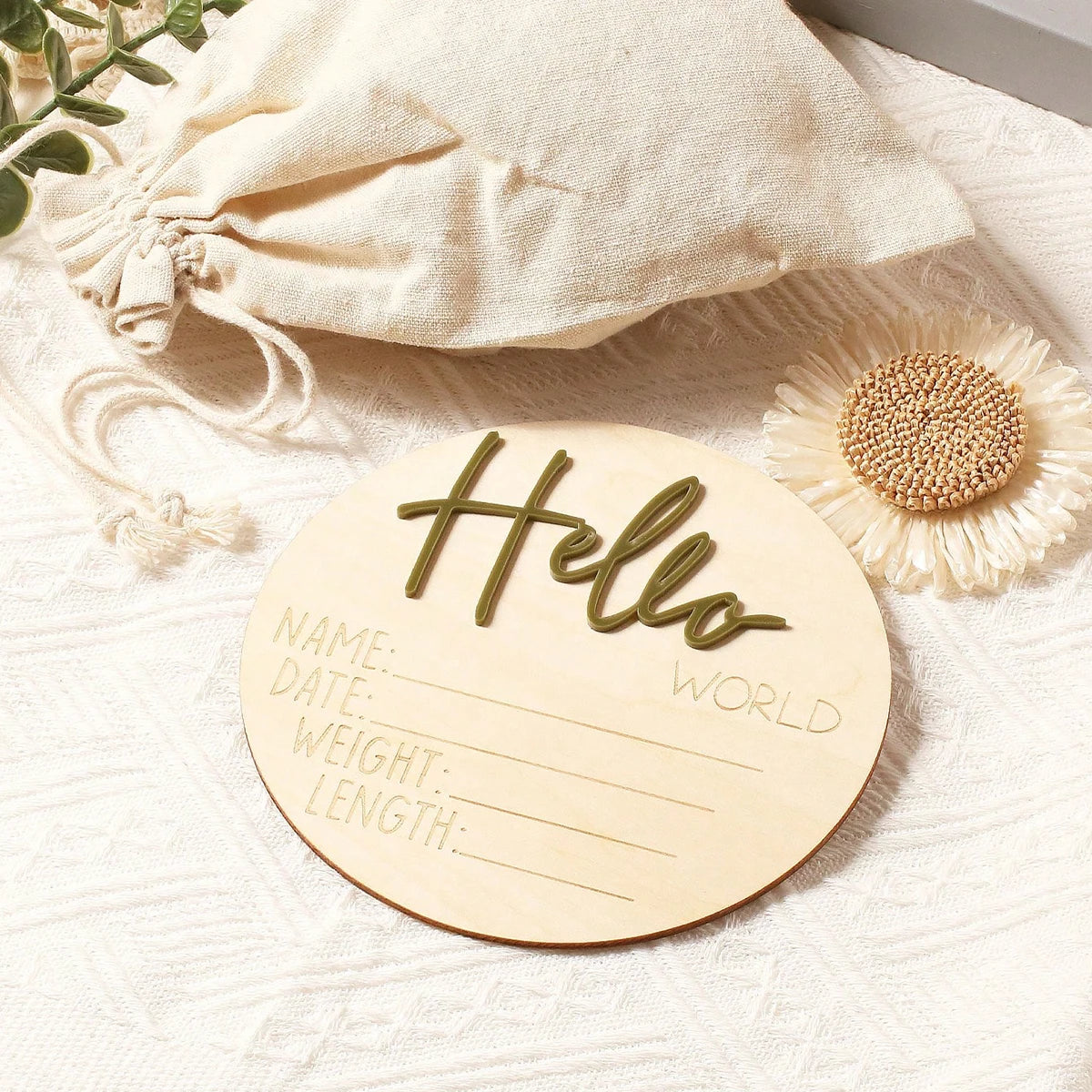 Ylsteed Hello World Newborn Sign Wooden Baby Announcement Sign for Hospital Baby Name Announcement Sign Newborn Keepsakes Props