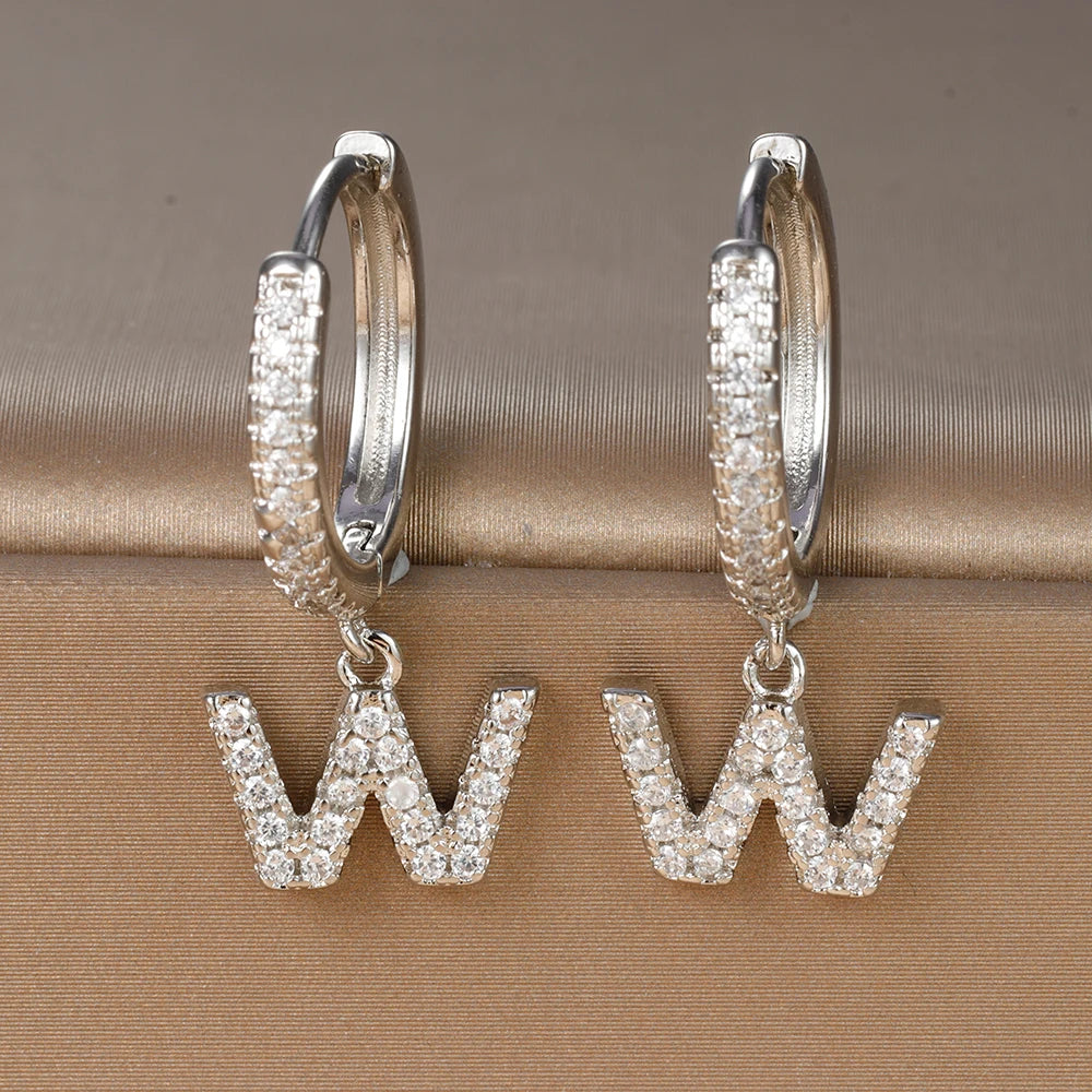 Silver Color Stainless Steel 26 Letters Hoop Earrings For Women A-Z Crystal Zircon Cartilage Piercing Earrings Wedding Jewelry