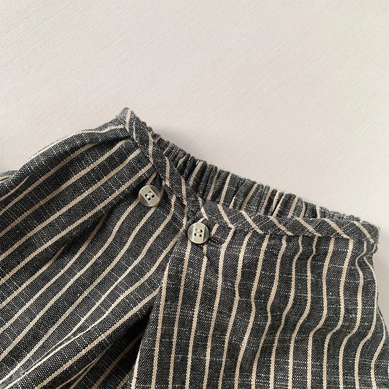 Kids Retro Striped Cotton Linen Pants – Comfortable Loose Fit Summer Trousers