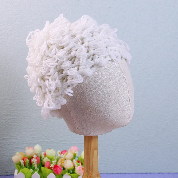 Kids Boy Girl Hat Cute Old Lady Woman Curly Hair Wig Cap Skullies Beanies Winter Knitted Children Baby Hats and Caps Accessories