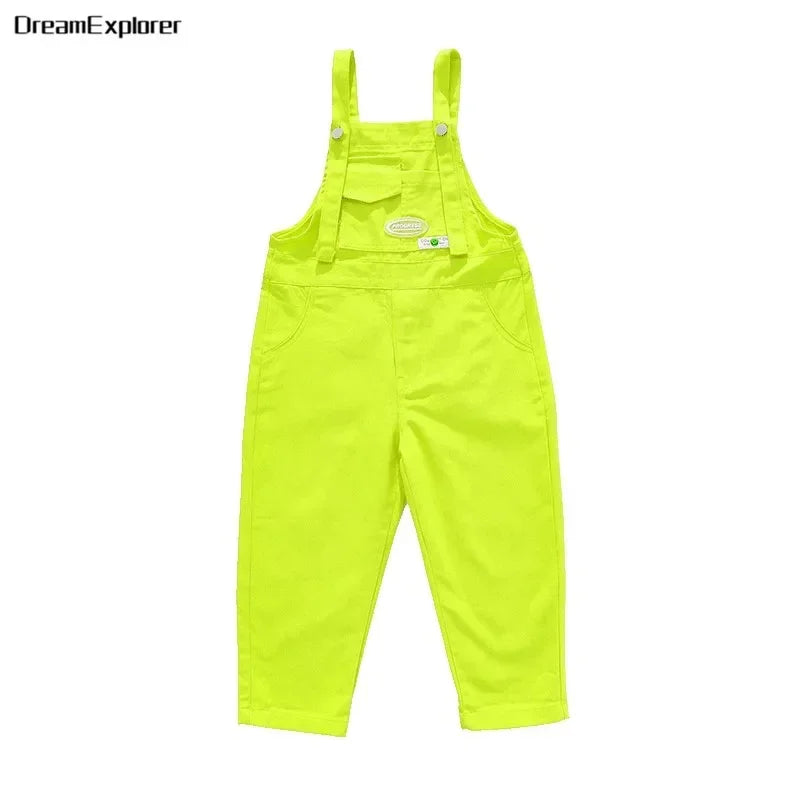 Boys Hip Hop Loose Colorful Overalls Girls Patchwork Dungaree Children Candy Color Jumpsuit Street Dance Romper Kids Streetwear