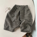Kids Retro Striped Cotton Linen Pants – Comfortable Loose Fit Summer Trousers