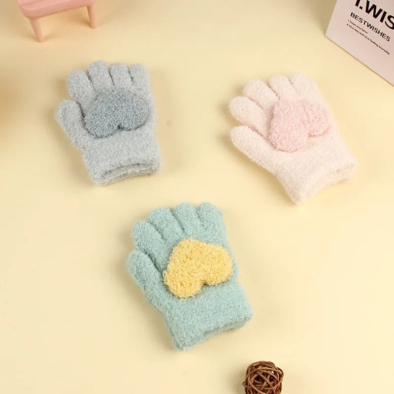 Winter Knitted Gloves Cartoon Warm Mittens Toddlers Outdoor Cartoon Pattern Cute Gloves for Child Kids Baby Girls Boys 1-3Y/O