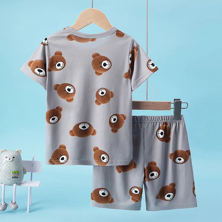 2-Pcs Children's Casual Cute Home Service Suit Boy Casual Joker Bear Print Short Sleeve Girl Comfortable Joker Sweet Shorts Suit