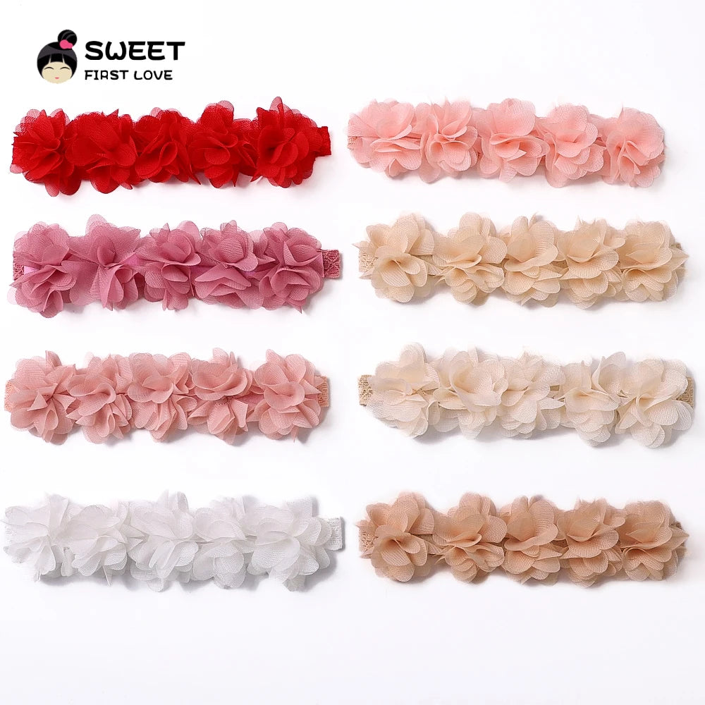 Pink Baby Flower Headband Pink Chiffon Hair Bands Handmade DIY Headwear Hair Accessories for Kids Children Newborn Toddler