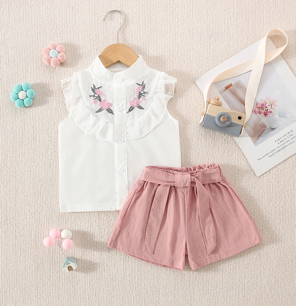 Little Blossom Floral Embroidered Cotton Set for Baby Girls 🌸