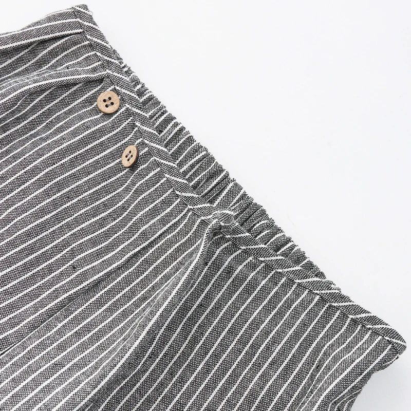 Kids Retro Striped Cotton Linen Pants – Comfortable Loose Fit Summer Trousers