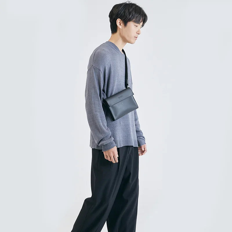 Brand Men Shoulder Bag Pu Leather Korean Messenger Bags for Man New Small Male Crossbody Chest Phone Bag Designer Handbags Black