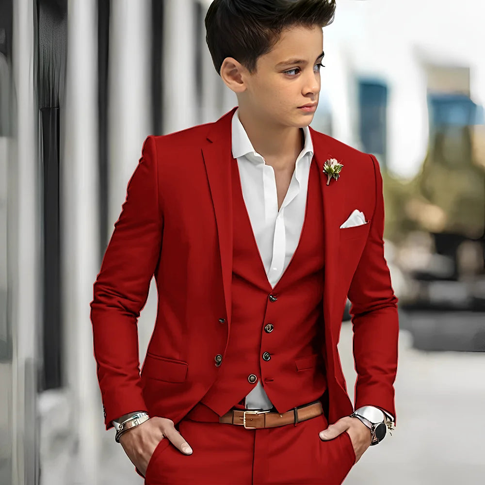 Luxury Green Bos Suits Elegant Wedding 3 Piece Jacket Pants Vest Boy Clothing High Quality Customized Full Sets Costume Kids
