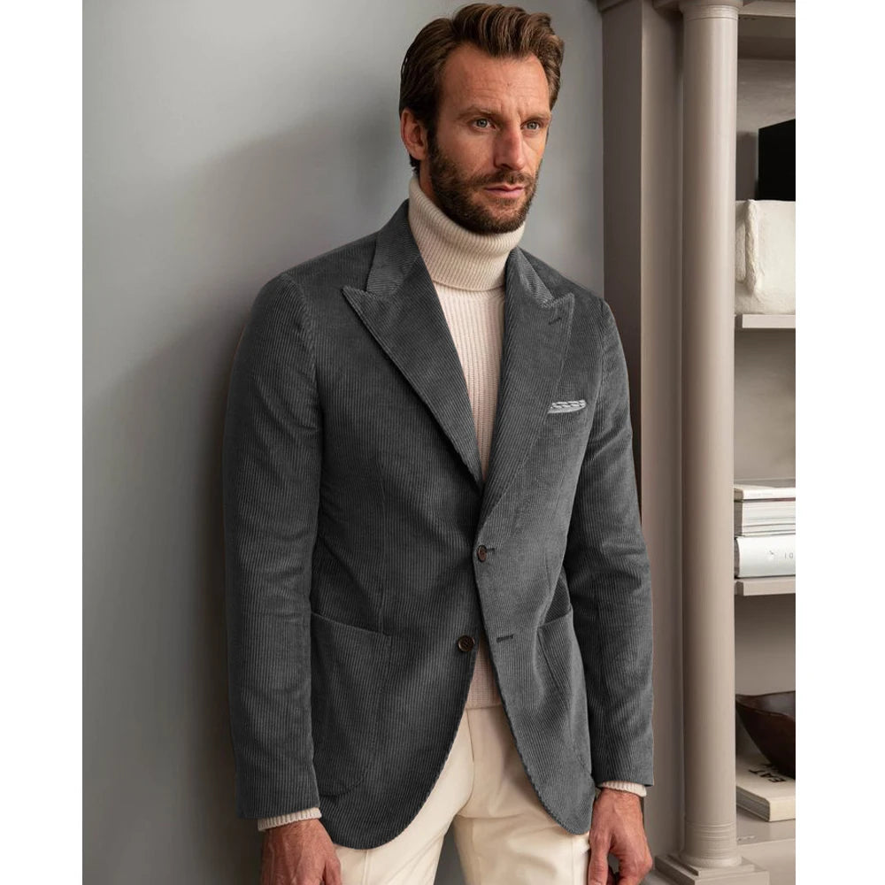 Luxury Men  Jackets New Corduroy British-style Jacket Business Casual High-quality Coat Single Breasted Suits for Men