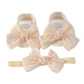 Baby Girls Baptism Shoes and Headband Shiny Bowknot Mary Jane Flats and Hairband Set 0-12M