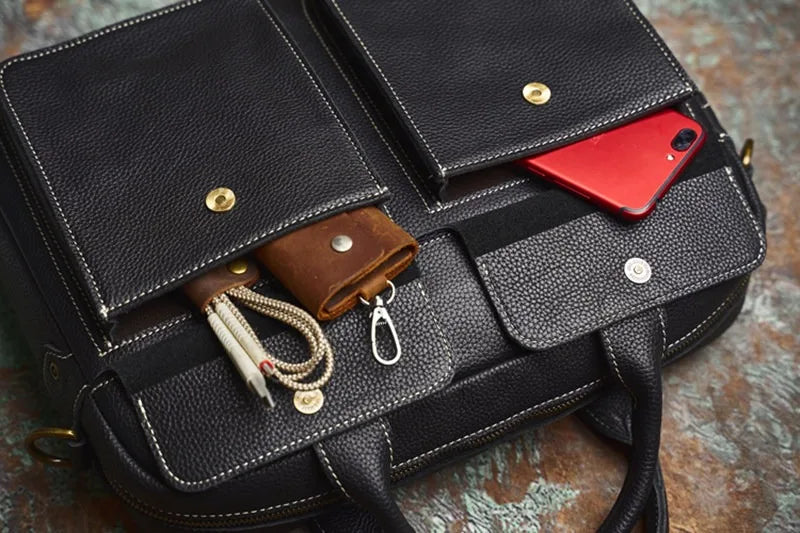 Men's Handbag for Men Genuine Leather Top Grain Leather Large Capacity Laptop Bag Business Document Briefcase Luxury Purse