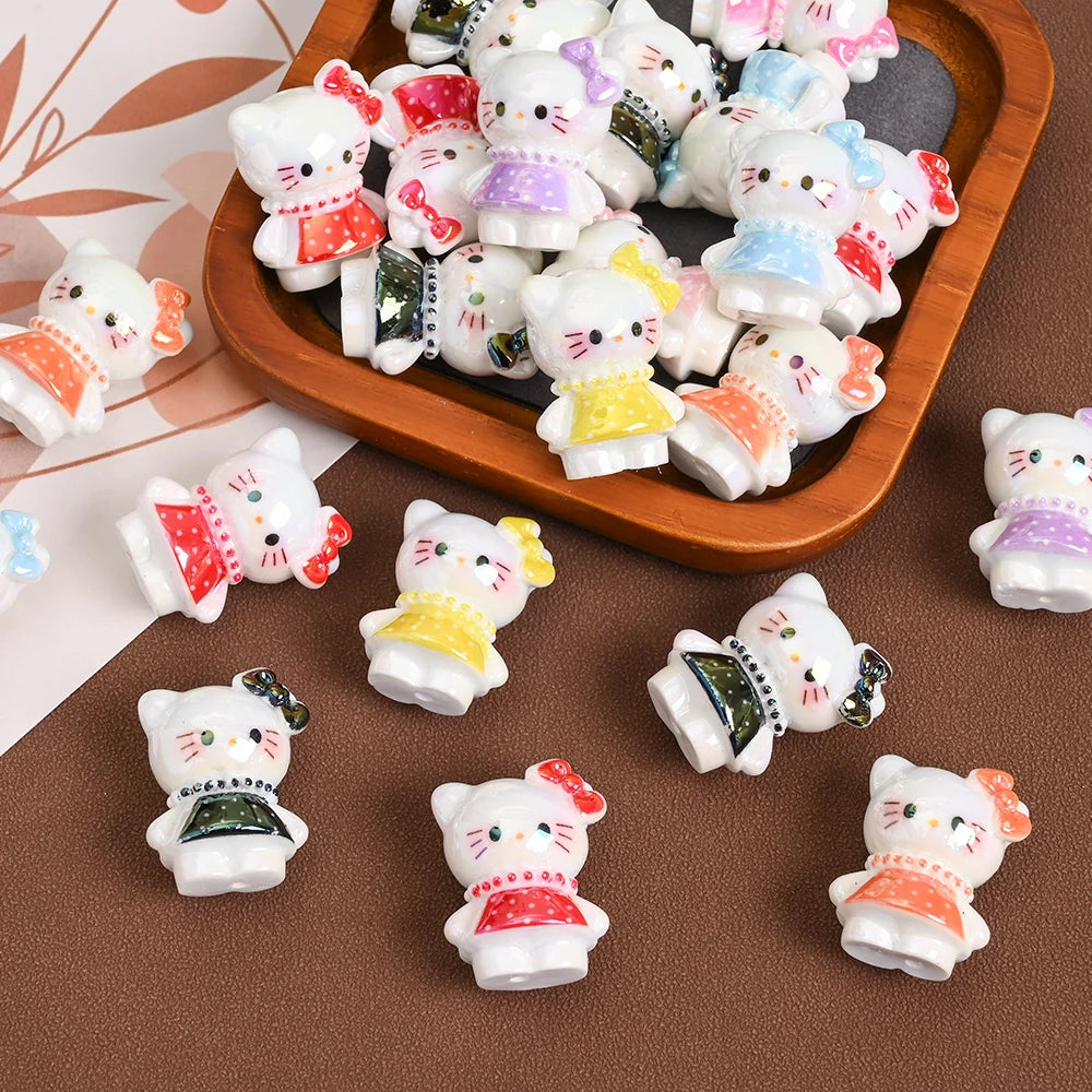 10Pcs 3D Sanrio Resin Bead 8colors Floral Skirt Hello Kitty Bead For Baby Toy Chew Teething DIY Pacifier Clips Chain