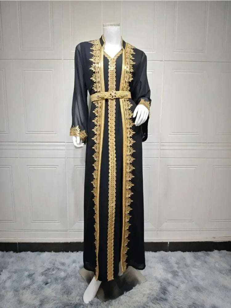 Eid Muslim Women Party Dresses 2 Piece Set Embroidery Arab Long Robe Ramadan Dubai Abayas Islam Kaftan Muslim Dress Women