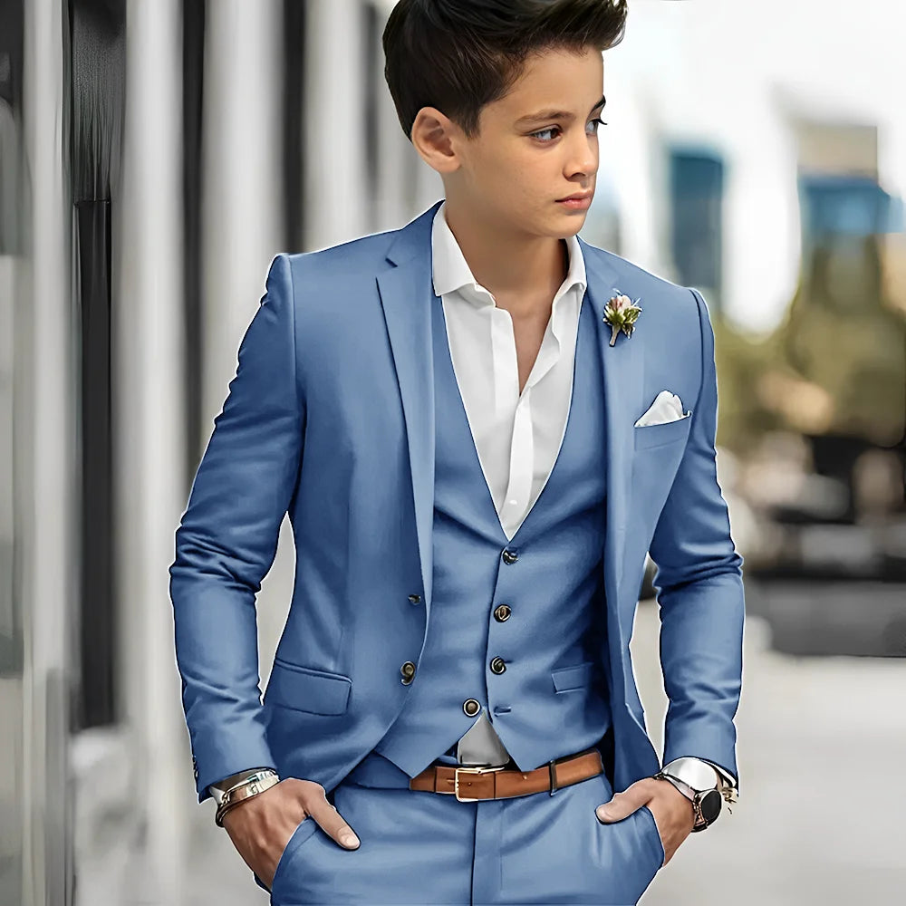 Luxury Green Bos Suits Elegant Wedding 3 Piece Jacket Pants Vest Boy Clothing High Quality Customized Full Sets Costume Kids