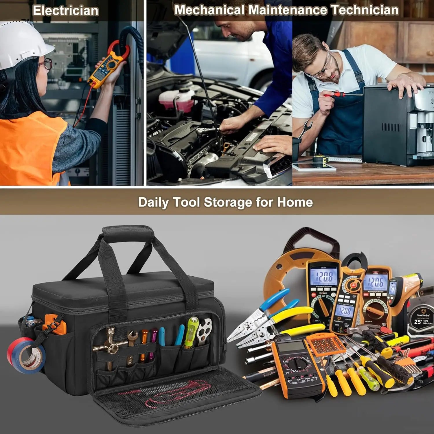 Tool storage bag, tool bag, men's hand tool storage bag, multifunctional work handbag