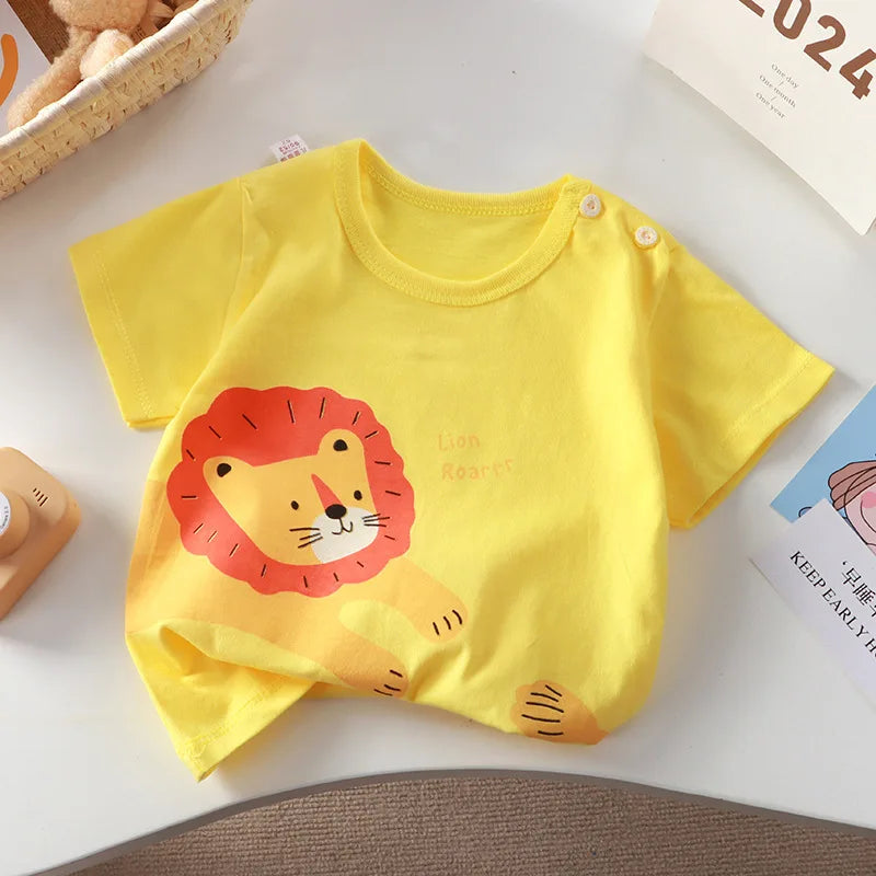 2-6Y New Cartoon T-shirt Pure Cotton Girls Short-sleeved Summer Half-sleeved Tops Little Boys Tops Kids Tees Children Clothing