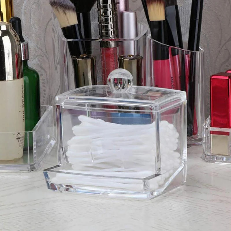 Makeup Organizer Cosmetic Storage Box Organizador Cotton Swab Holder Cotton Pad Box Clear Plastic Box with Lid Dust-proof