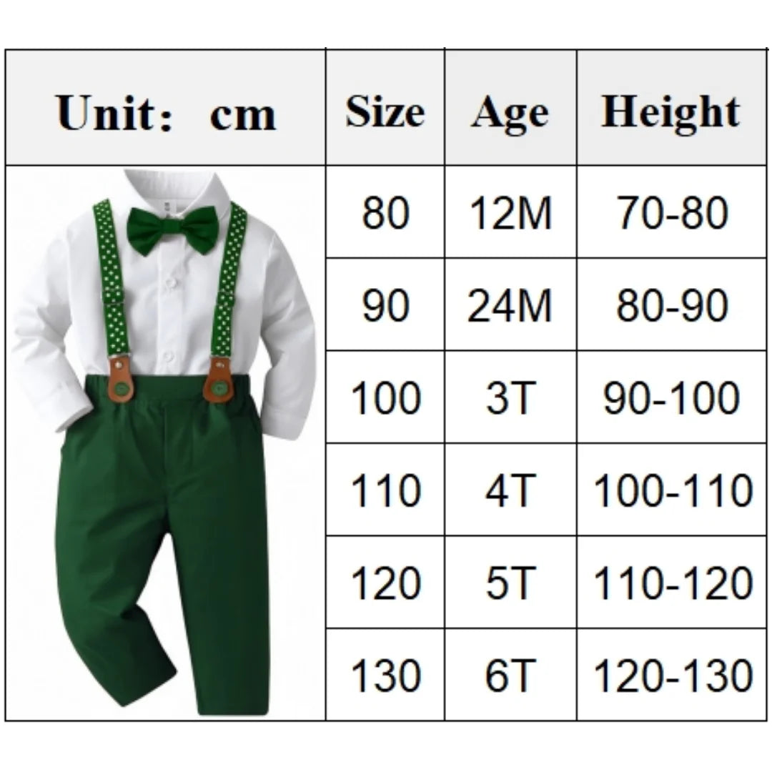 Christmas Outfit for 1-7 Years Boys Long Sleeve Solid 4PCS Sets Kid Gentleman Birthday Cotton Clothing Star Suspender Baby Suit