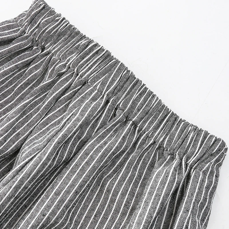 Kids Retro Striped Cotton Linen Pants – Comfortable Loose Fit Summer Trousers