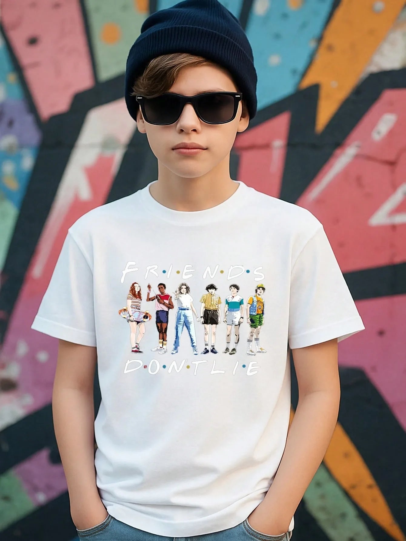 T-Shirt Multiple Sizes Screen Print Friends Don't Lie Stranger Things Design Cotton Material Holiday Wear Trendy Gift Christmas