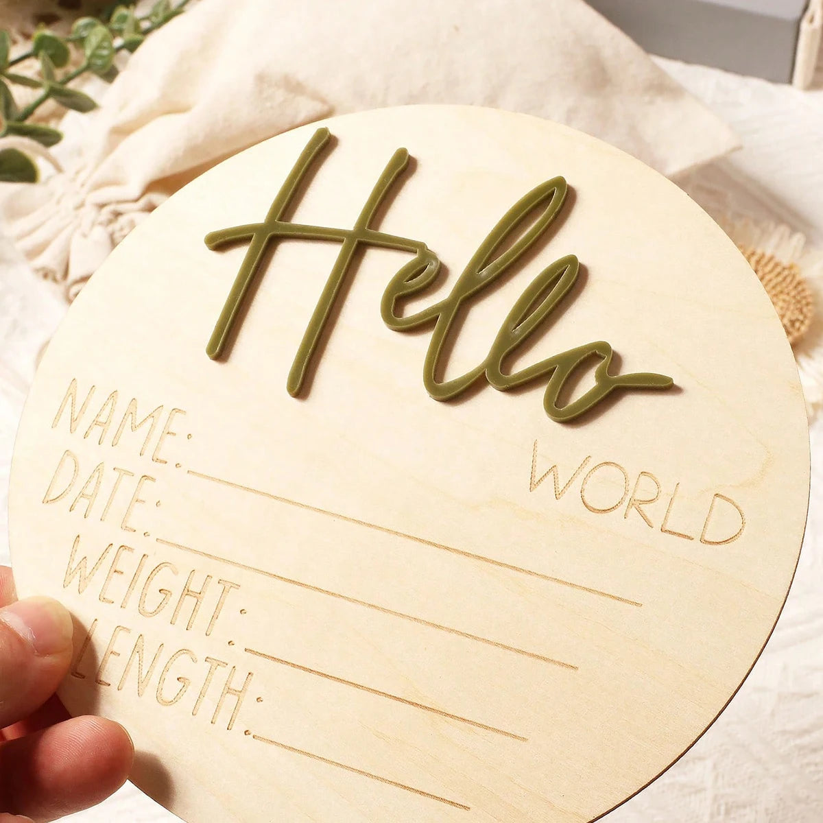 Ylsteed Hello World Newborn Sign Wooden Baby Announcement Sign for Hospital Baby Name Announcement Sign Newborn Keepsakes Props