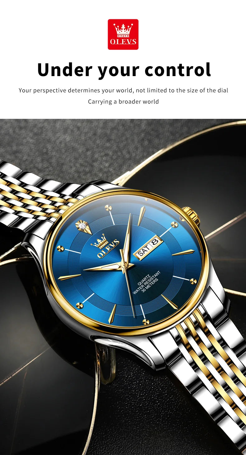 OLEVS Men's Watches Business Simply Original Quartz Watch for Man Waterproof Stainless Steel Luminous Hands Date Week
