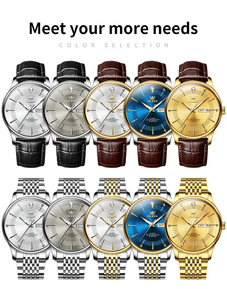 OLEVS Men's Watches Business Simply Original Quartz Watch for Man Waterproof Stainless Steel Luminous Hands Date Week