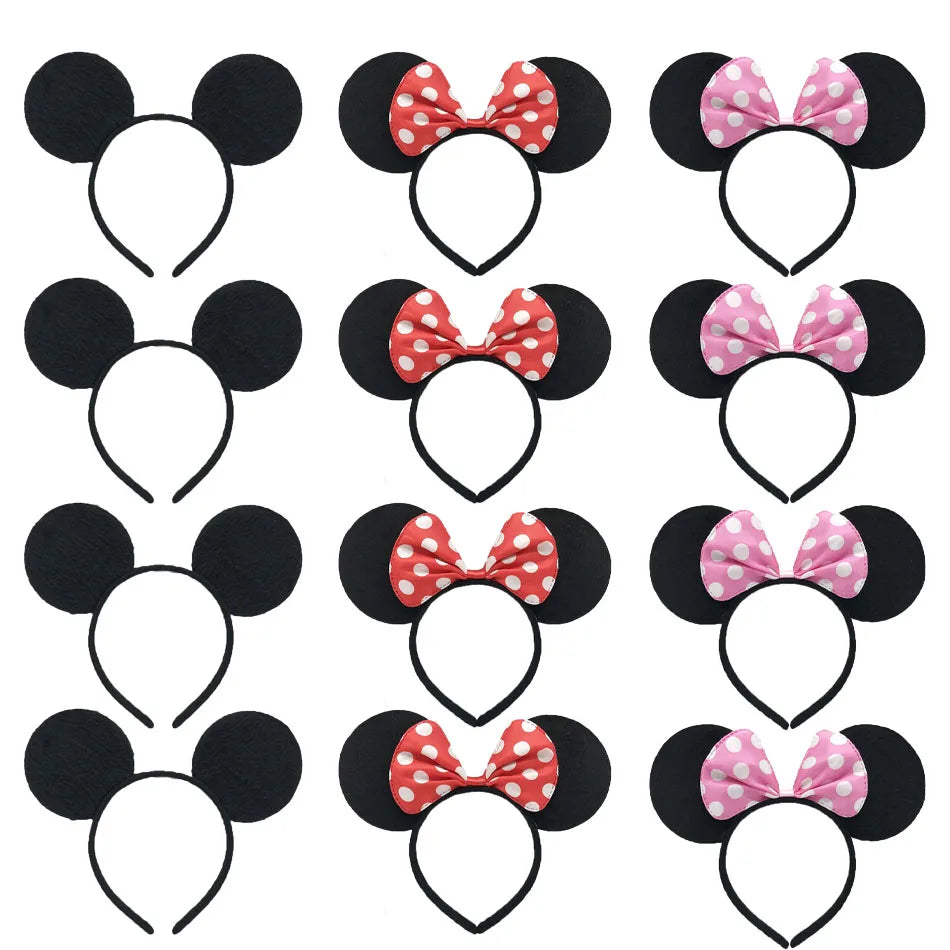 3/6/12pcs/lot Girls Mouse Ears Solid Bow Ears Headband for Birthday Party Supplies and Mouse Themed Costume Cosplay Decoration